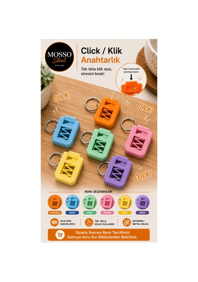 Mekanik Tekli Clicker Ses Çıkaran Klavye Anahtarlık Klik Stres Oyuncağı