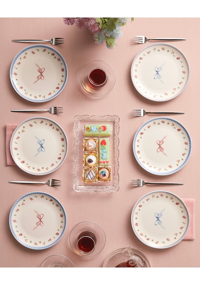 English Home Maze Porselen 6'lı Pasta Seti 19 Cm Renkli Çok Renkli