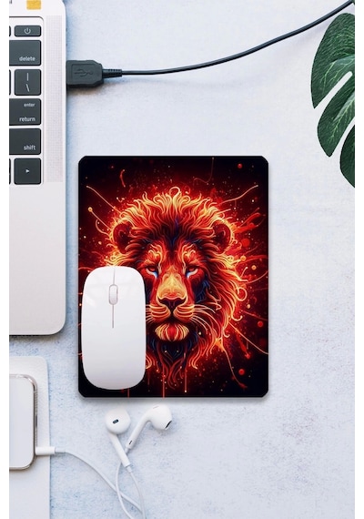 Sonictouch Kırmızı Neon Aslan Pürüzsüz Yüzey Kaymaz Taban Dikişsiz Kenar Gamer Oyuncu Mouse Pad 19x2 Mousepad