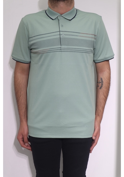 Santa Dmctekstil Erkek Desenli Spor Kesim Rahat Kalıp Cepsiz Polo Yaka T-shirt Yeşil