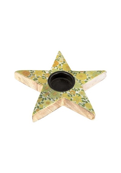 Vitale Şiva Çiçek Desenli Yıldız T-Light Yeşil 17X4 CM Ak.Fq0011-