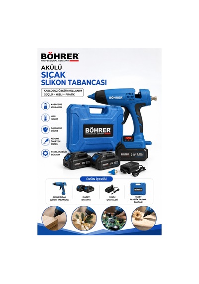 Böhrer BA011412 36V 5AH Akülü Yeni Model Sıcak Slikon Tabancası