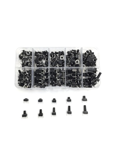 Alkatronik 200 Adet 6x6mm Tact Buton Set 10 Farklı Yükseklikte 4 Pin Dokunmatik Anlık Basmalı Düğme Anahtar