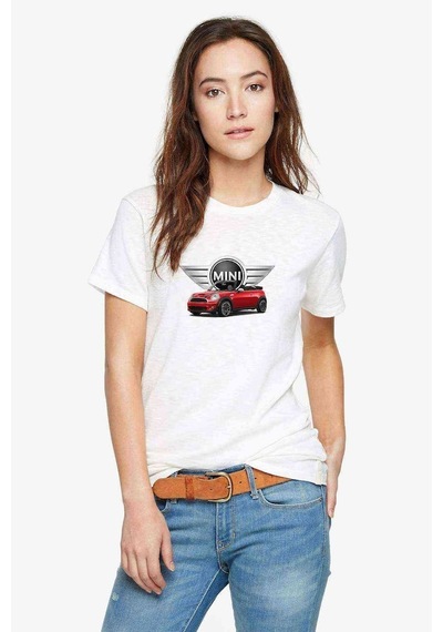 Mini Cooper Baskılı Beyaz Kadın Tshirt (534307245)