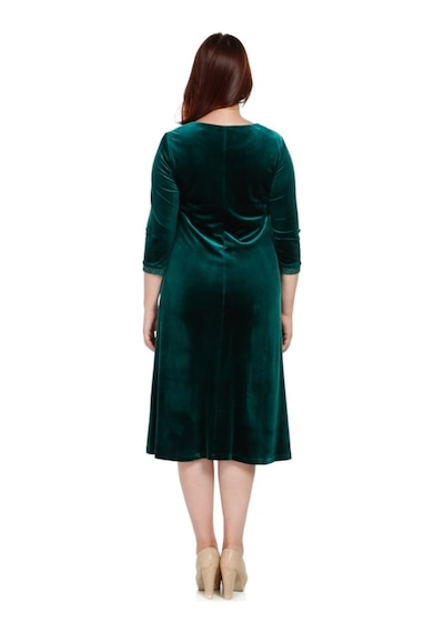 Nidya Moda Büyük Beden Dantel Kombinli Elbise-4078Ky Yeşil
