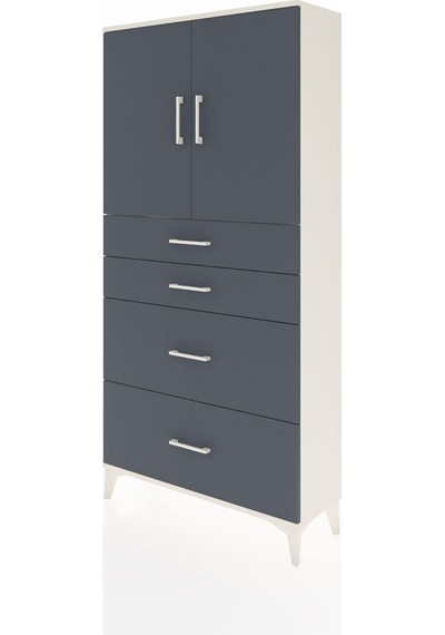 Arges Dolap 2 Raflı 4 Çekmeceli 2 Kapaklı 88x30x182 Aytaşı-antrasit Aytası