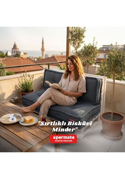 Xpermate Bisküvi Yer Minderi 60x120 Kalın Palet Balkon Petek Önü Fermuarlı Minder Antrasit