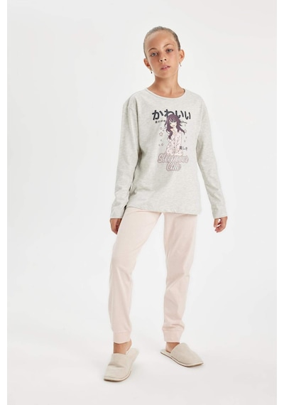 DeFacto Kız Çocuk Pijama Takım Baskılı Uzun Kollu Üst Beli Lastikli Uzun Alt D6652A824AUGR379 Gri DeFacto Kız Çocuk Pijama Takım Baskılı Uzun Kollu Üst Beli Lastikli Uzun Alt D6652A824AUGR379 Gri