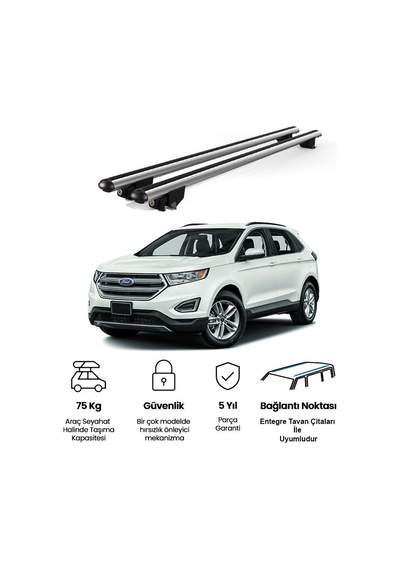 Kanca Ford Edge 2011-2018 Uyumlu Gri Kilitli Ara Atkı 120cm Port Bagaj Tavan Barı