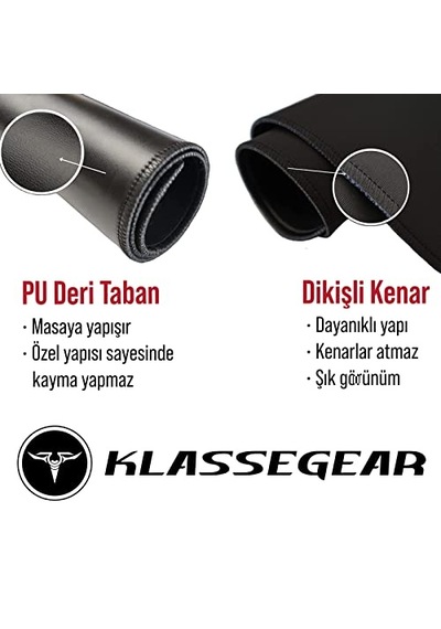 Klasse Classic Mouse Pad, Dikişli Kenar, Kaymaz Taban, Büyük Boy Pürüzsüz Yüzey, Baskısız Ofis Tipi Masa Koruyu