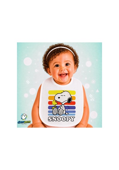 Snoopy Keten Bebek Mama Önlüğü Yumuşak - Emici - Yıkanabilir - Özel Tasarım P176 Çok Renkli
