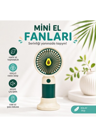 Meyve Figürlü Mini El Fanı 3 Renk Seçeneği Yeşil
