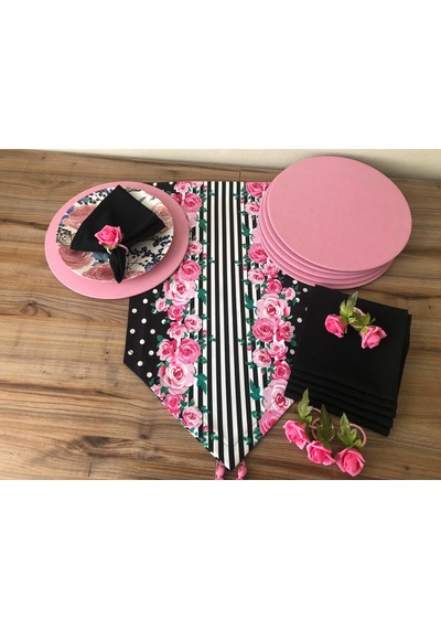 Sofra Sunum Seti Pembe Gül Desenli Çok Renkli