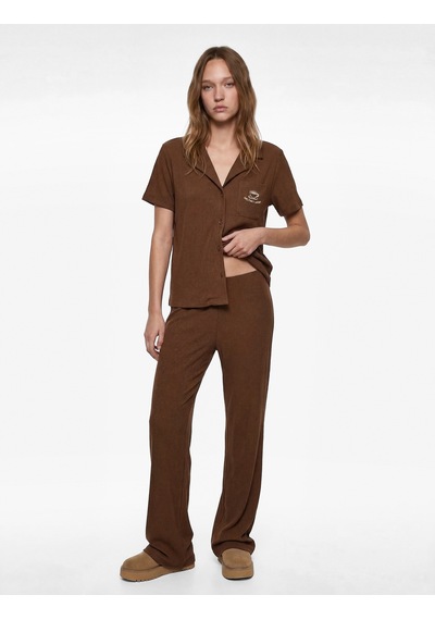 Koton Viskon Karışımlı Rahat Kesim Pijama Takımı Kahverengi 6slk40079mk Kahve