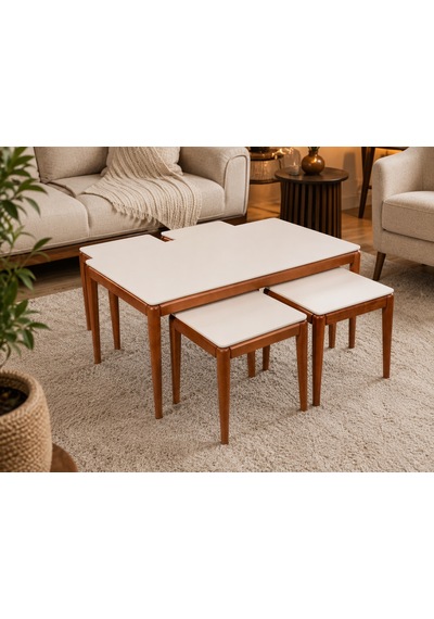 Ganni Home Bolivia 4+1 Sehpa Seti Krem Ceviz, Modern Ve Kullanışlı Salon Sehpası Krem-ceviz Ganni Home Bolivia 4+1 Sehpa Seti Krem Ceviz, Modern Ve Kullanışlı Salon Sehpası Krem-ceviz
