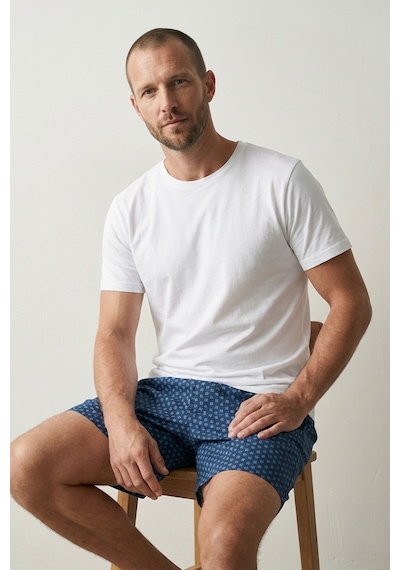Elemge Pamuk Elastan Süprem Erkek Pijama Takımı Şort & T-shirt Rahat Kalıp Cep İnce Compact Penye Byz Mavi Beyaz Mavi