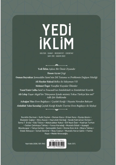 Yedi İklim 392.Sayı Kasım 2022