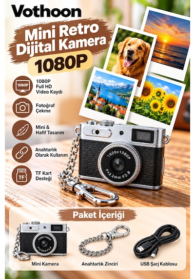 Mini Retro Dijital Kamera 1080p Full Hd Fotoğraf & Video Çekimi Lcd Ekran Mini Kamera Tf Kart Destekli - 100