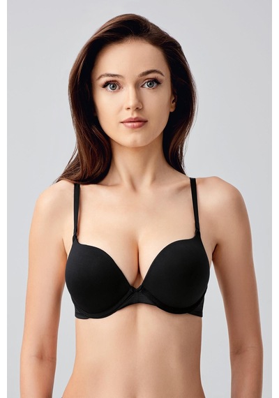 New Bra Kadın Push-up Etkili Destekli Saten Görünümlü Sütyen Siyah 7030 Siyah
