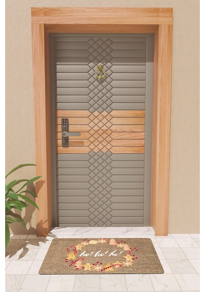 Rugmood Modern Dijtal Baskı Yılbaşı Ağaçlı Şekerli Ho Ho Ho Kapı Önü Paspası Çok Renkli