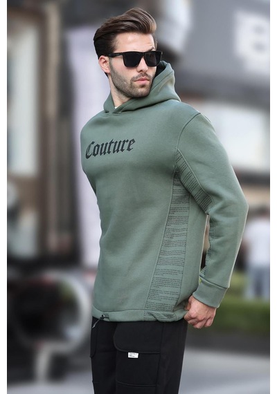 Madmext Haki Kapüşonlu Baskılı Erkek Sweatshirt 7090 Haki