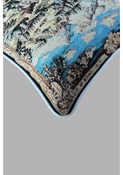 Kırlent Kılıfı Goblen Dokuma Kumaş - 45x45cm Çift Taraflı Biyeli Dekoratif Kırlent Kılıfı - Vs-304 Bej Renk Uyumlu Çok Amaçlı Yastık Minder