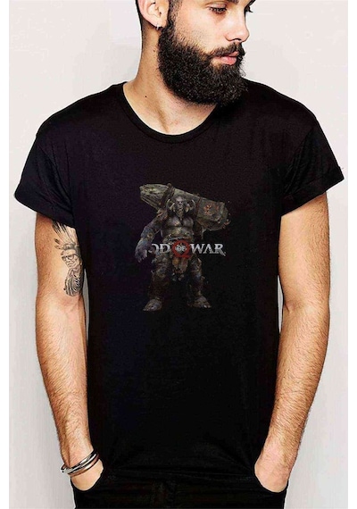 God Of War Fire Troll Baskılı Siyah Erkek Tshirt