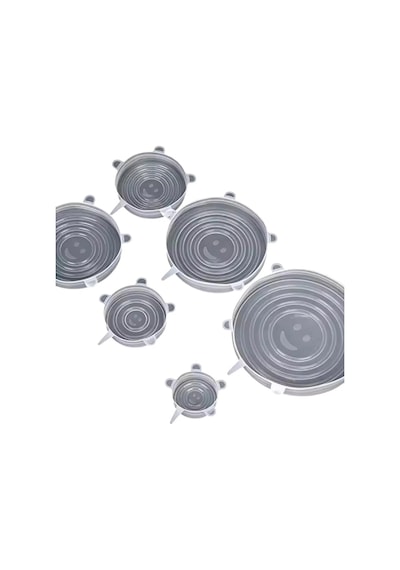 Silikon Streç Kapak Seti, Gıda Saklama Kabı Kapağı, Plastik, Çok Renkli, 6'lı Set, Elde Yıkanabilir Beyaz - Çok Renkli