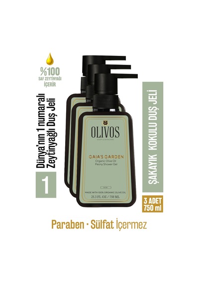 %100 Doğal Şakayık Kokulu Zeytinyağlı Banyo Ve Duş Jeli Kuru Cilt Nemlendirici Ve Besleyici 3 X 750 Ml Şakayık