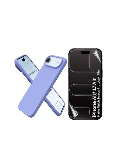 Apple Uyumlu iPhone 17 Air Içi Kadife Lansman Kılıf Ve Mat Seramik Tam Kaplayan Cam Ekran Koruyucu Lila