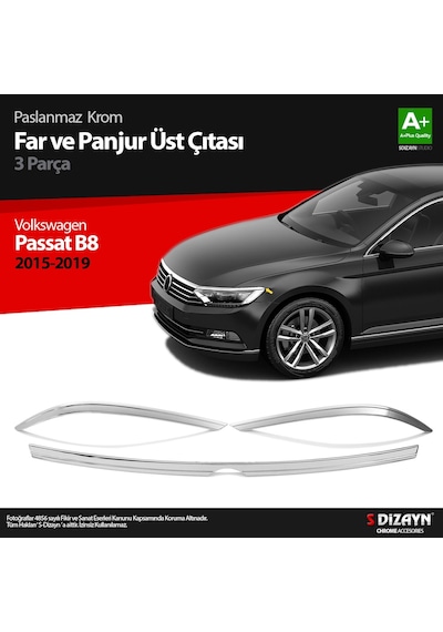 S-Dizayn Vw Passat B8 Krom Far Üzeri Çıta Seti 3 Parça 2015 Üzeri