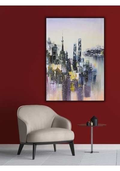 Yağlı Boya Tablo %100 El Yapımı 75cmx100cm Şehir Soyut