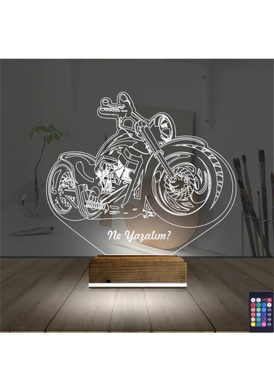 Luvivia Motosiklet Harley Motor Kişiye Özel 3d Lamba - Masa Gece Lambası V3 Şeffaf