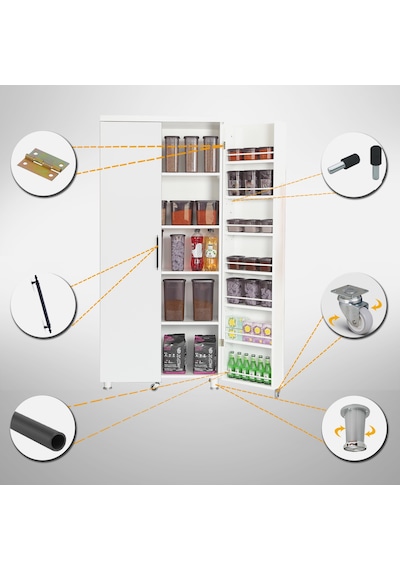 Pasific Home Guzzo Tekerlekli Kiler Çok Amaçlı Erzak Dolabı 80 cm Parlak Beyaz