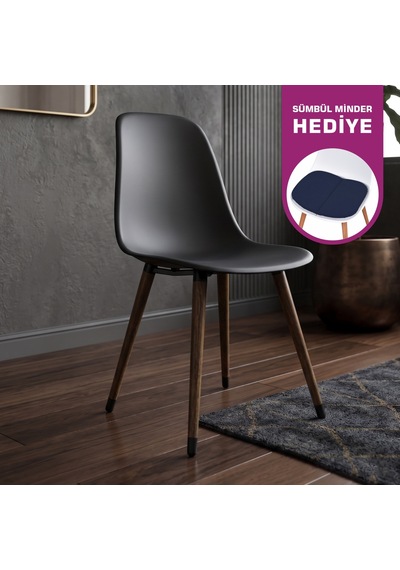 Vilinze Eames Kestane Ahşap Ayak Plastik Siyah Sandalye Eames-beyaz Siyah - Kestane