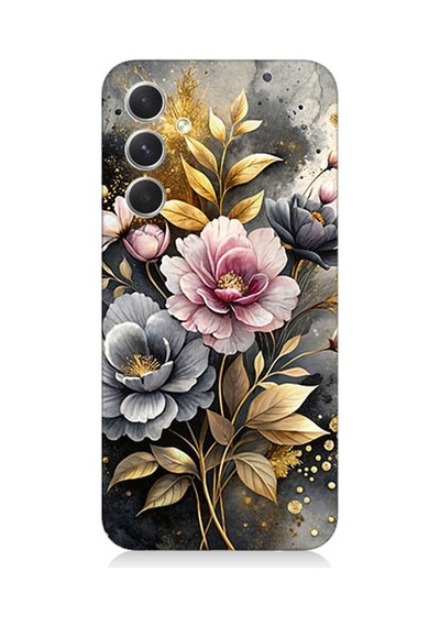 Samsung Galaxy A24 Uyumlu Altın Çiçekler Desenli Silikon Kılıf