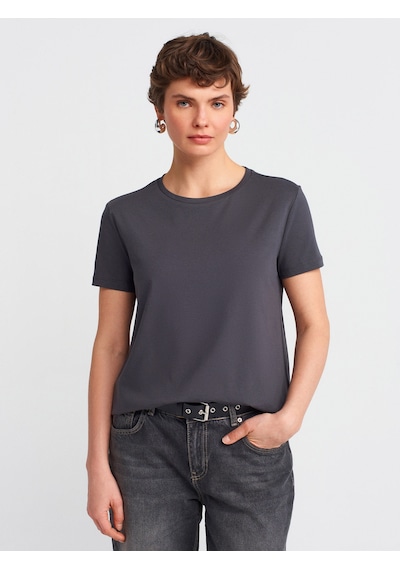 Dilvin 3471 Bisiklet Yaka Basic T-shirt-koyu Antr. Koyu Antr. Antrasit