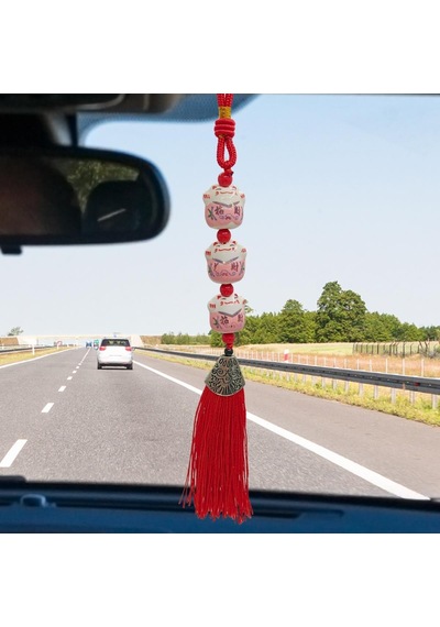 Üçlü Pembe Maneki Neko Şans Kedisi Araba Süsü No.5p