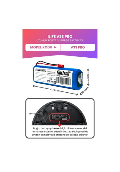 Ilife V3s Pro Uyumlu Batarya Maksimum Kapasite 3500mah Pil Robot Süpürge Bataryası Değişimi