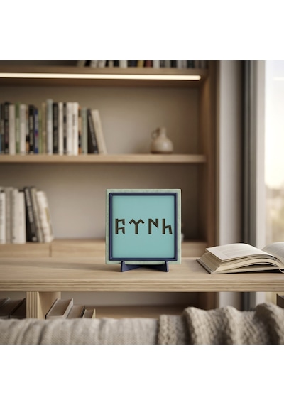 Yalın Çizgilerle Göktürkçe Türk Tasarım Obje, Mekanınızda Güçlü Ve Huzurlu Bir Köşe 10x10 Cm