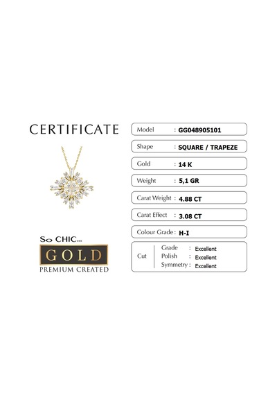 14 Ayar Sarı Altın Sertifikalı Premium Created Taşlı Baget Kolye