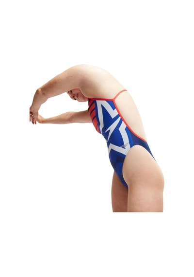 Speedo Digital Baskılı V Back Kadın Yüzücü Mayosu Mavi-turuncu Mavi