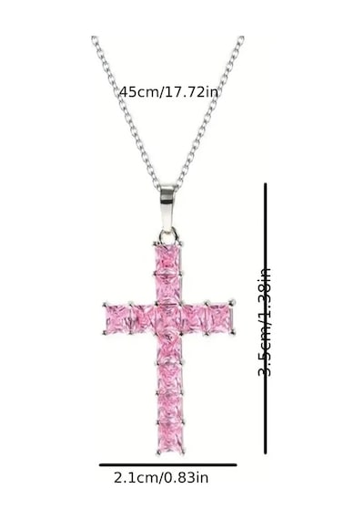 Müstesna Jwl Zirkon Taşlı Istavroz Haç Kolye Pembe Gümüş