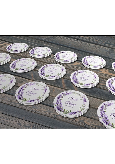 Sulu Boya Lavanta Çiçeği Modeli Düğün, Hediyelik Etiketi 4cm - 60 Adet Opak Sticker Renkli