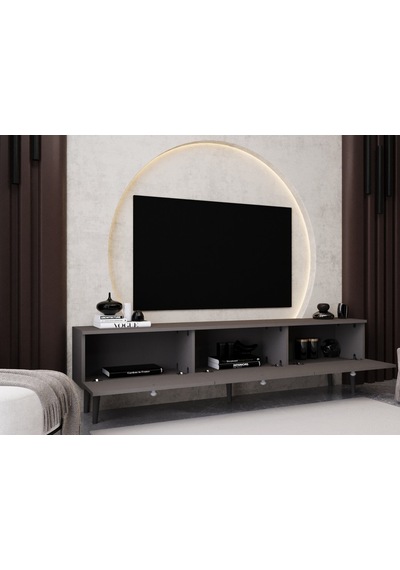 Melura Tv Ünitesi - Tv Sehpası 180 Cm %100 Mdf Lake Ahşap Ayaklı Gri