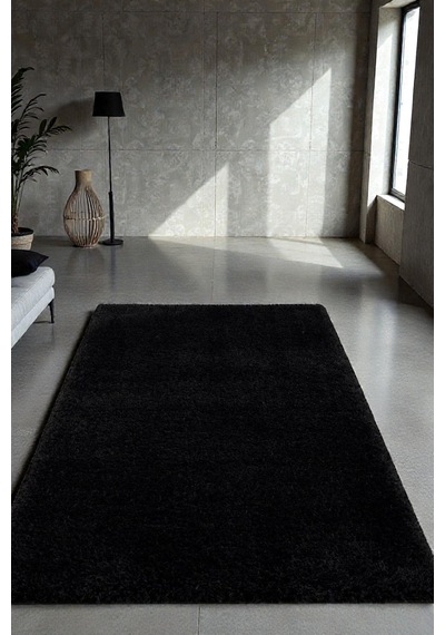 Peluş Post Halı Yumuşak Dokulu Modern Salon Oturma Odası Çocuk Odası Hol & Antre Halısı Siyah Siyah