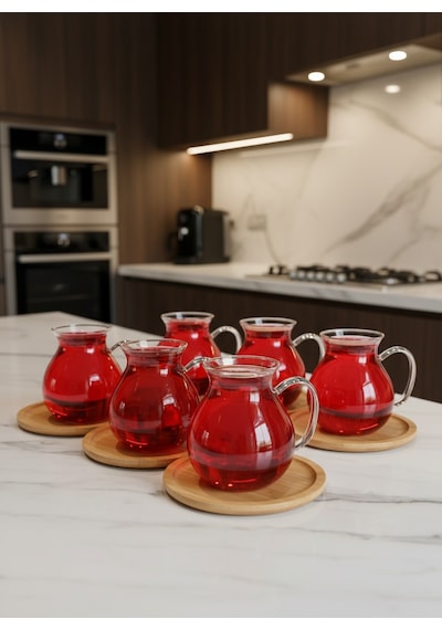 Kapris 6'lı Çay Seti 200 Ml Borosilikat Cam Kulplu Çay Bardağı Lvn 40488 Şeffaf