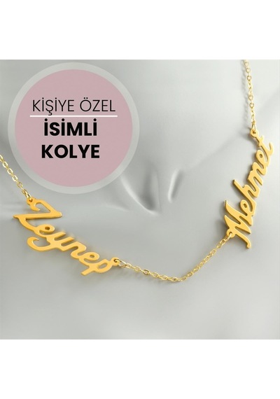 Kişiye - 666 - Özel Çift İsim Yazılı - Spt-gld - Kolye Sarı altın