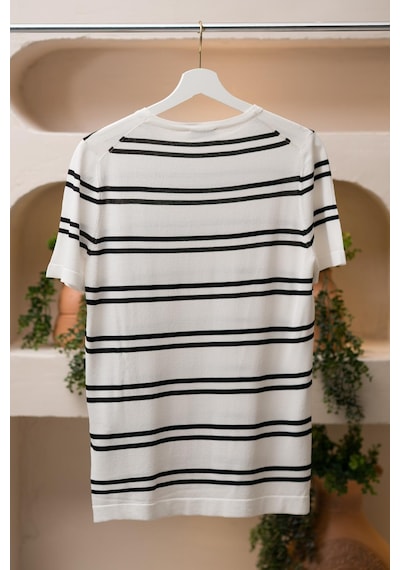 San&fa Bisiklet Yaka Çizgili Rayon Kumaş Slimfit T-shirt Beyaz