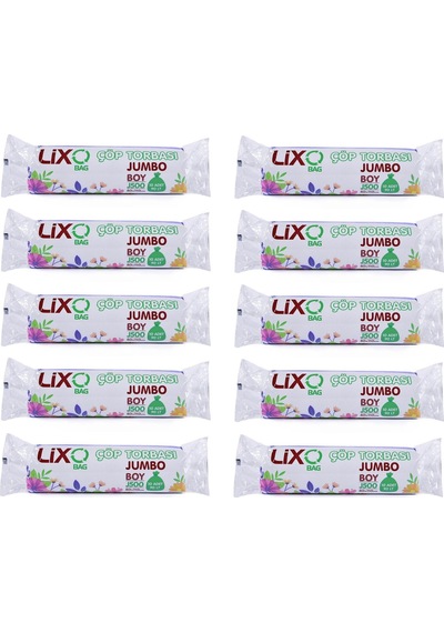 Lixo J-500 Jumbo Boy Çöp Torbası 80 x 110 CM 10'lu Rulo 10 Paket 100 Adet